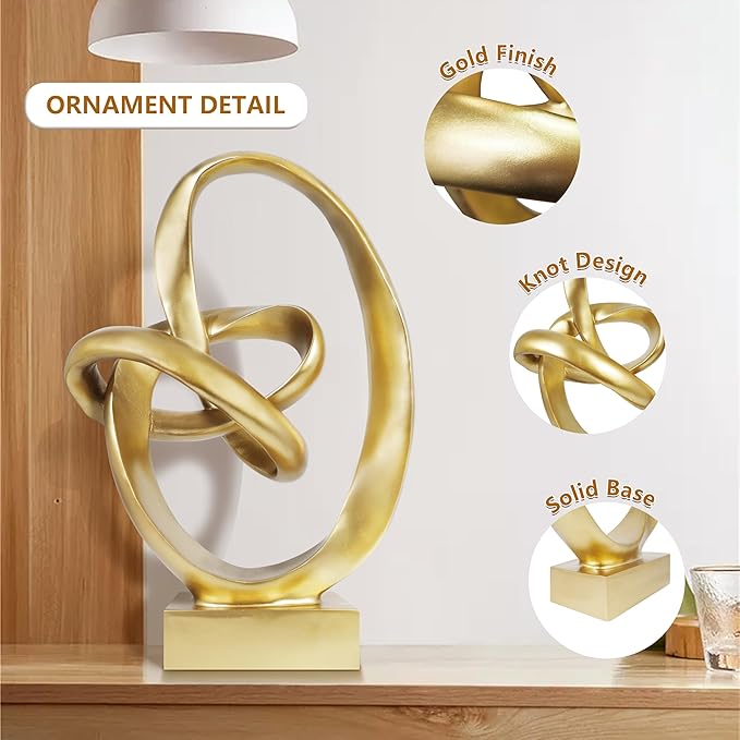 Knot Sculptures, Modern Coffee Table Statues, Abstract Center Piece for Home Office, Dining Living Room Desk Decor, Bookends, 15.5 x 10.5 inch, Gold