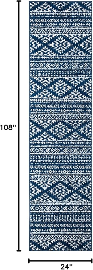 SAFAVIEH Tulum Collection Runner Rug - 2' x 9', Navy & Ivory, Moroccan Boho Tribal Design, Non-Shedding & Easy to Clean, Ideal for Living Room, Hallway, Foyer, Entryway, Bedroom (TUL272N)