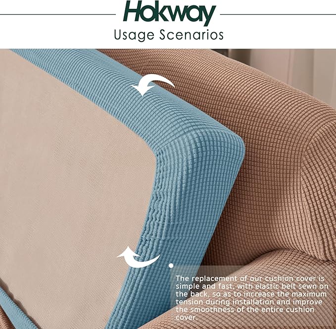 Hokway Couch Cushion Covers Stretch Cushion Covers Sofa Seat Cushion Slipcover Cushion Protector(SmokyBlue, Medium)