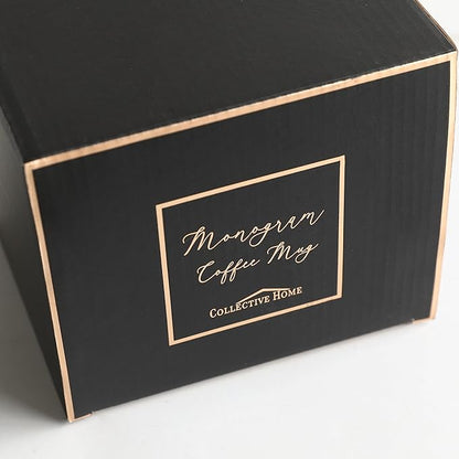 COLLECTIVE HOME - Monogram Ceramic Mugs, 15 oz Golden Initial Coffee Cups, Elegant Alphabet Tea Mugs, Elegant Personalized Mug with Gift Box, Luxurious Cups for Office and Home (w)