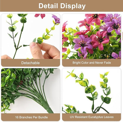 Artificial Hanging Flowers for Outdoors, 2 Pcs Fake Hanging Plant Spring Summer Decor, UV Resistant No Fade Realistic Faux Flower for Front Door Porch Planter Patio Garden Yard(Light Purple Red)