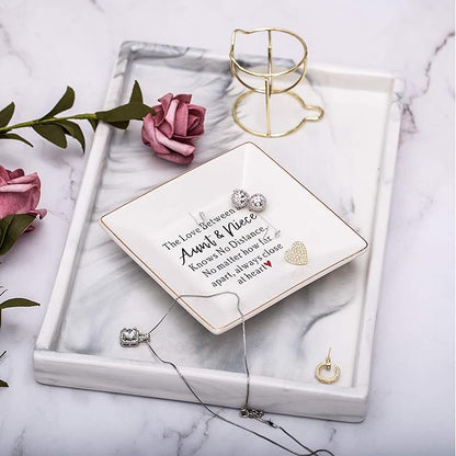 FACEINSE Aunt & Niece Jewelry Dish, Gifts for Aunt Birthday, Christmas, Mother's Day, Aunt Gifts from Niece, The Love Between Aunt & Niece Knows No Distance, Aunt and Niece Gift