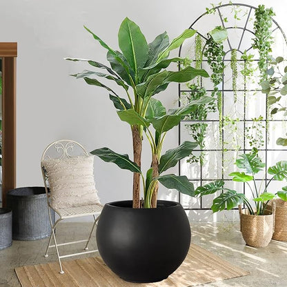 17 H x 21" Dia (15" Pot Opening) Round Fiberstone Planter with Drainage Hole, Black, Indoor/Outdoor Large Plant Pot for Home Patio Garden, Planter for Christmas Tree, Ideal for Large Plants