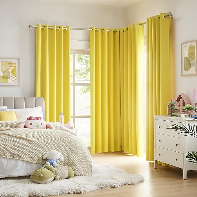 DUALIFE 108 Inch Length Yellow Curtain Drapes for Living Room Room Darkening Bedroom Curtains Thermal Insulated Grommet Top (60 by 108 inch Length, 2 Panels)