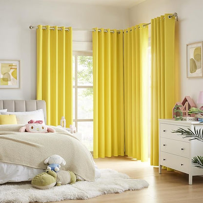 DUALIFE 108 Inch Length Yellow Curtain Drapes for Living Room Room Darkening Bedroom Curtains Thermal Insulated Grommet Top (60 by 108 inch Length, 2 Panels)