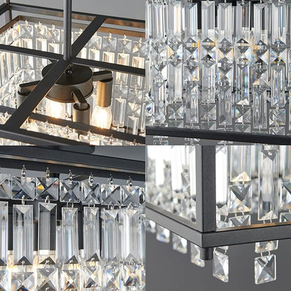 LMQNINE Modern Foyer Chandelier, Black Crystal Chandelier Entryway Pendant Light Fixture, Square Adjustable Height Chandeliers for Kitchen Island, L15.74'' x H9.84''