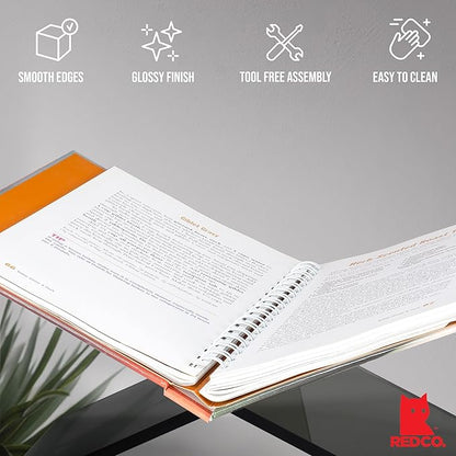 Red Co. Transparent Grey Acrylic Book Holder 2 Piece Reading Stand for Open and Closed Books, Magazines, Textbooks 6" x 11" x 6"