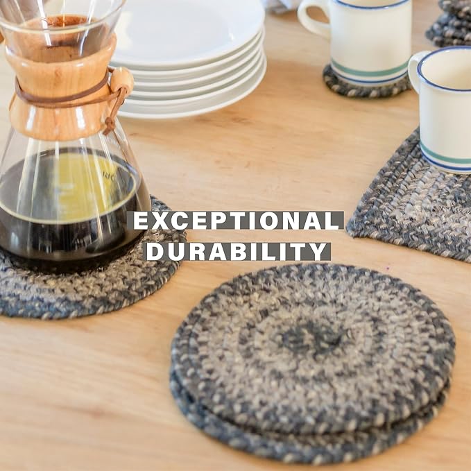 Homespice Flint Hill Jute Woven Rope Coasters 4", Warm Primitive Decor, Set of 6, Grey - Durable, Absorbs Moisture, Easy to Clean and Protects Furniture