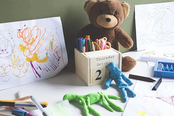 brightmaison BGT Dexo Desk Organizer, Pen Holder & Desk Calendar, DIY Projects Unfinished Wood, Natural