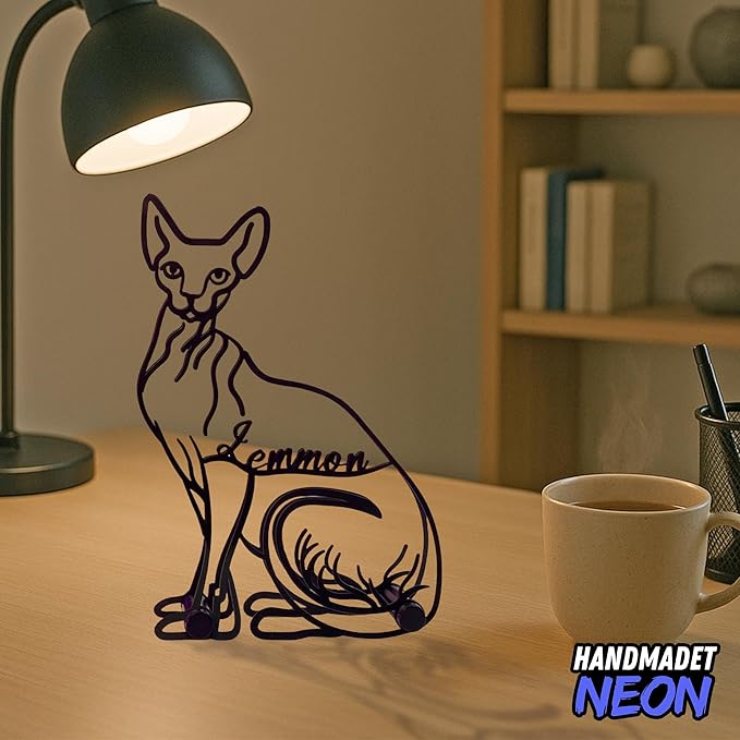 Personalized Sphynx Cat Minimalist Sculpture, Custom Pet Name Metal Desk Decor, Decorative Aesthetic Table Sign Gifts For Cats Lovers, Kids Room, Home Office Decorations