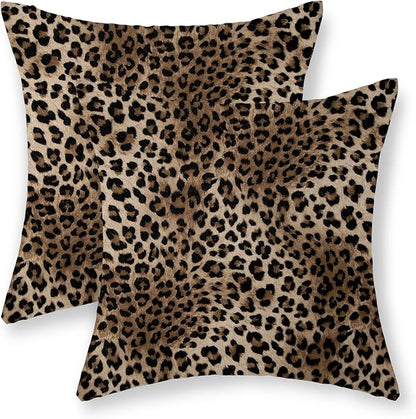Brown Leopard Pillow Covers 18x18 Set of 2 Cheetah Throw Pillows Skin Animal Print Pillow Cases Cheetah Print Room Decorative Pillows Outdoor Farmhouse Soft Cotton Cushion Case for Couch Sofa