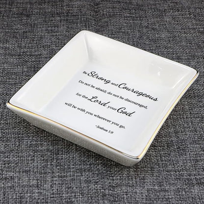 JoycuFF Christian Gifts for Women Inspirational Religious Jewelry Trinket Dish Birthday Gifts for Sister Daughter Mother Aunt Christians Be Strong and Courageous Ring Holder