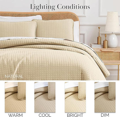 Southshore Fine Living, Inc. Oversized King Quilt Bedding Set, Soft Microfiber, Easy Care Pet Hair Resistant Bedding, California/King Size Quilt Coverlet, Beige Bedspread Set w/2 Shams, Soft Sand