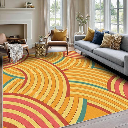 Mid Century Rug 3x4 Retro Abstract Geometric Pattern, Washable Living Room Bedroom Area Rugs, Mid Century Decor for Home, Soft Non Slip Indoor Carpet, Low Pile Design & G870