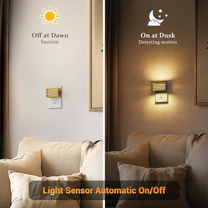 JandCase LED Night Light, Gold Night Lights Plug into Wall with Dusk to Dawn Sensor, Dimmable Plug in Night Light [2 Pack], Adjustable Brightness, 3000K Soft White Nightlight for Bedroom Bathroom