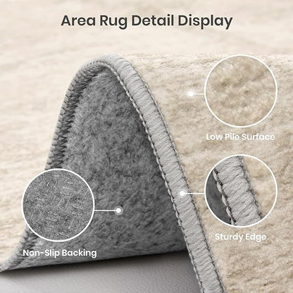 Valenrug Washable Rugs 5x7 - Non Slip 5x7 Area Rugs for Living Room, Stain Resistant Area Rugs for Bedroom, Foldable Machine Washable Area Rug(5'x7', Beige)
