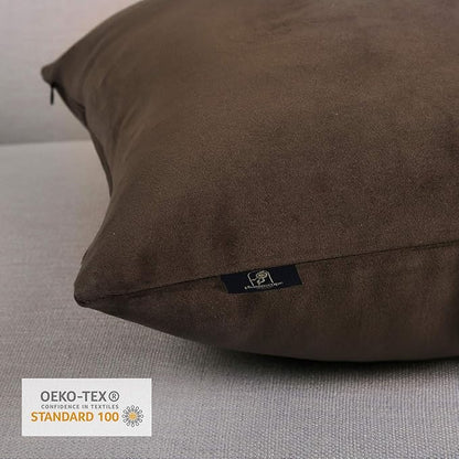 Phantoscope Pack of 2 Velvet Decorative Throw Pillow Covers Soft Solid Square Cushion Case for Couch Dark Coffee 26 x 26 inches 65 x 65 cm