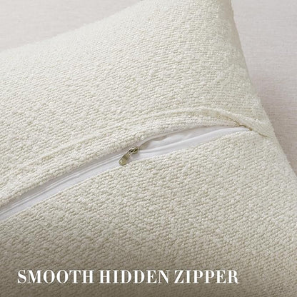 Throw Pillow Covers 20 x 20 Inch Set of 2, Decorative Cream White Soft Boucle Accent Textured Pillow Cover, Cozy Neutral Cushion Pillow Case for Couch Sofa, Bedroom, Living Room Decor