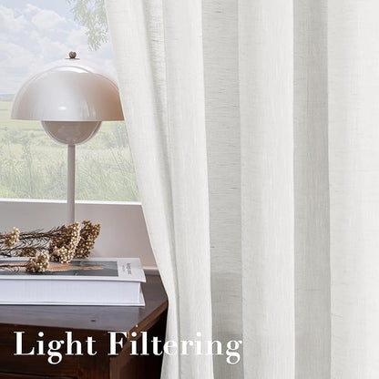 H.VERSAILTEX Linen Curtains Nickel Grommet Natural Linen Semi-Sheer Curtains 2 Panels Privacy Added Premium Soft Rich Material Drapes for Bedroom/Living Room - 52x54 - Inch - White