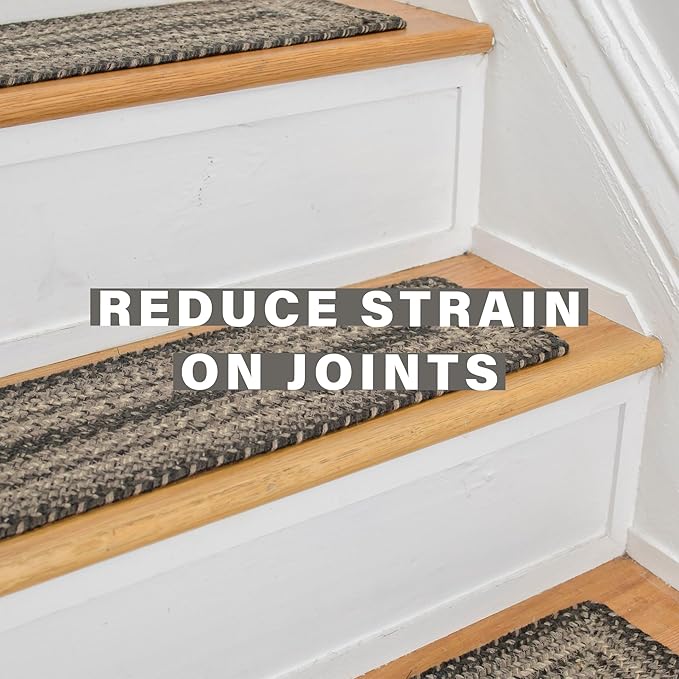 Homespice Flint Hill Jute Braided Stair Tread, Warm Primitive Decor, Set of 13, Grey 8x28 Rectangle Rugs for Stairs - Easy to Clean, Tightly Stitched and Durable