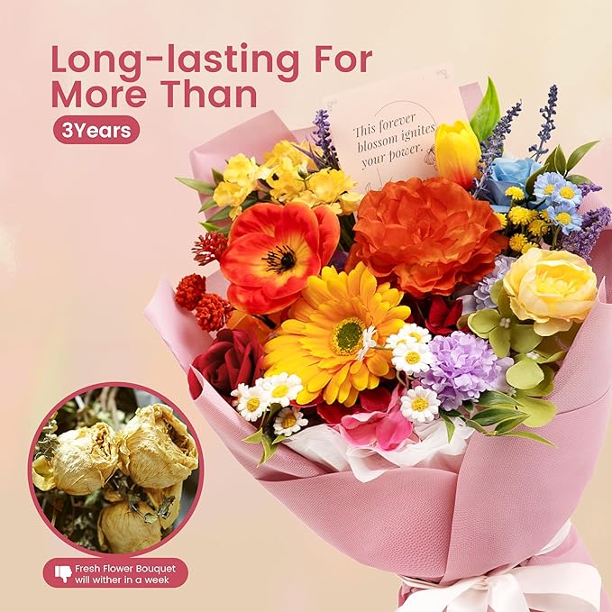 TINGE TIME Aritifical Flowers Bouquet, Rainbow Roses Gift Bouquet, Birthday Gifts for Women, Eternal Roses Bouquet for Grandma Wife Anniversary Housewarming