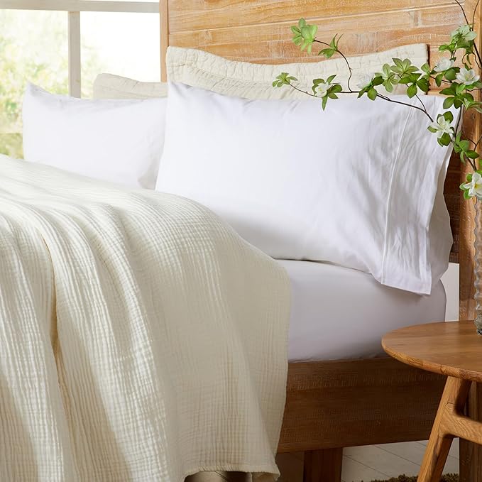 100% Cotton Muslin King Size Blanket | Soft, Breathable, and Lightweight Bed Blanket for All-Season | Perfect for Layering | Maria Collection (King, Off-White)