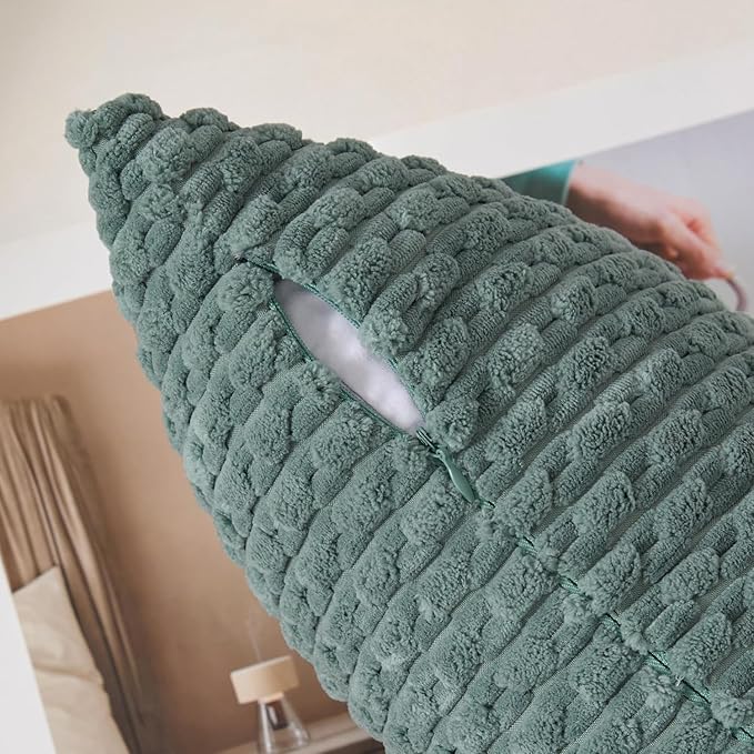 Kevin Textile 20x54 Inch Long Body Lumbar 1 Pack Boho Decorative Throw Pillow Cover Soft Striped Corduroy Rectangle Cushion Case Farmhouse Accent for Living Room Couch Sofa Bed, Teal Green