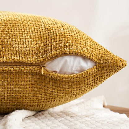 MIULEE Pack of 4 Couch Throw Pillow Covers 20x20 Inch Neutral Gold/Brown Soft Decorative Chenille Pillow Covers Farmhouse Accent Cushion Covers for Boho Home Decor Sofa Bedroom Living Room