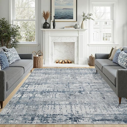 Blue Grey 8x10 Area Rugs,Large Soft Rugs for Living Room, Blue Washable Rug, Modern Abstract Rugs for Bedroom Dining Room, Non-Slip Foldable Thin Indoor Carpet Stain Resistant(Blue Grey)