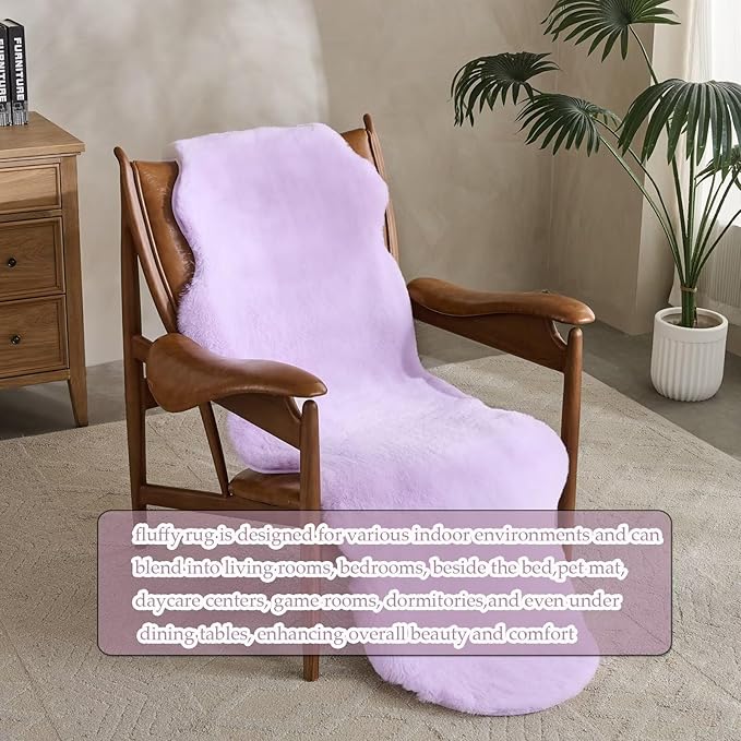 1700GSM Fuzzy Faux Sheepskin Fur Area Rug,Extra Soft Faux Fur Mat,Fluffy Shaggy Fur Rug for Bedroom Living Bedside Rug Room Decor-Lavender, 2 x3 ft