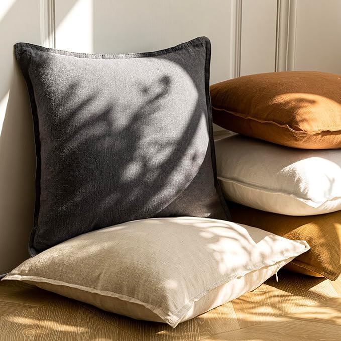 Foindtower Pack of 2, Decorative Linen Soild Throw Pillow Covers Soft Accent Square Cushion Case Boho Farmhouse Pillowcase for Chair Couch Sofa Bedroom Living Room Home Decor 26 x 26 Inch Grey