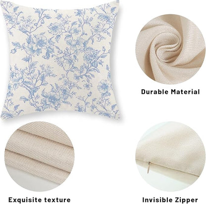 Baby Blue Pillow Covers 18x18 Set of 2 Blue and Cream Floral Chinoiserie Throw Pillows Vintage Rustic Toile Flower Decorative Pillowcase Outdoor Chinoiserie Decor Cushion Case for Couch Sofa