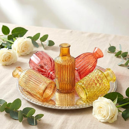 Set of 15 Gold Colored Glass Bud Vases - Small Textured Flower Vases for Centerpieces, Wedding Table Decor, Retro Home Decor Bulk Vase Set for DIY, Events & Gifts