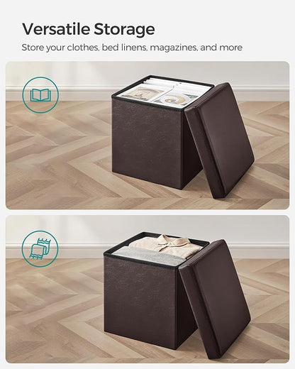 SONGMICS MAZIE Collection - 15 Inches Ottoman with Storage, Footstool, Storage Ottoman, Load 660 lb, for Dorm, Living Room, Bedroom, Synthetic Leather, Brown ULSF10B