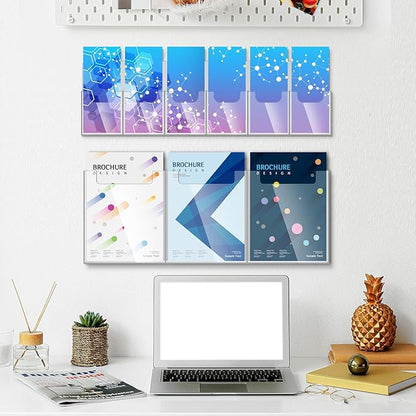 Sherr 2 Pcs Acrylic Brochure Pamphlet Holder Wall Mount 2 Sizes 9 Pocket Fits for 8.5" x 11" and 4" x 9" Brochure Magazine Holder Literature Multi Slot Wall Mount Combo Display Clear Flyer