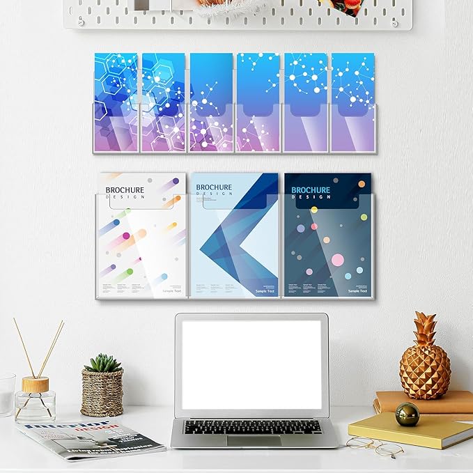 Sherr 4 Pcs Acrylic Brochure Pamphlet Holder Wall Mount 2 Sizes 9 Pocket Fits for 8.5" x 11" and 4" x 9" Brochure Magazine Holder Literature Multi Slot Wall Mount Combo Display Clear Flyer