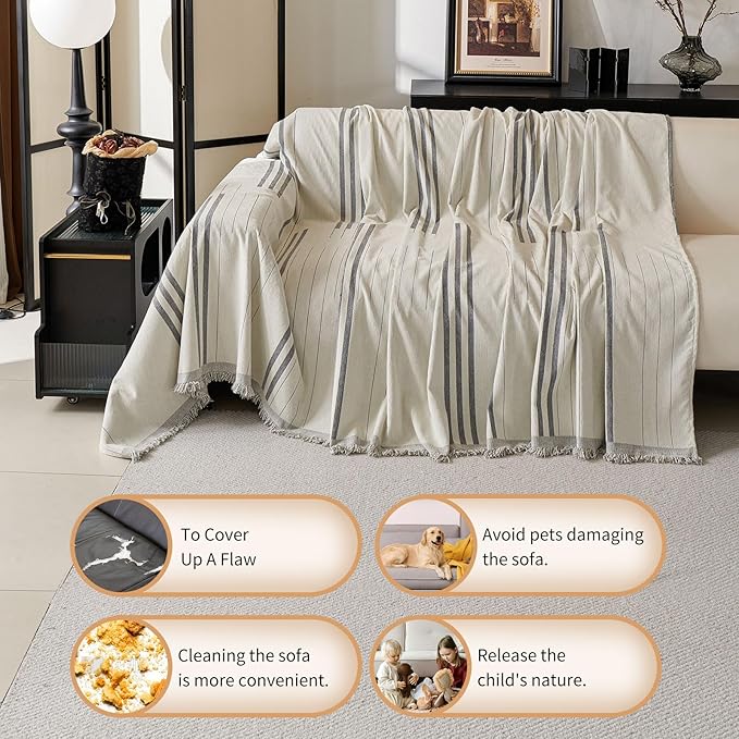 Boho Non Slip Covers Sofa Covers for 3 Cushion Chenille Dog Pet Couch Protector Washable Anti-Slip Sectional Couch Cover Tassels L Shaped Sofa Cover
