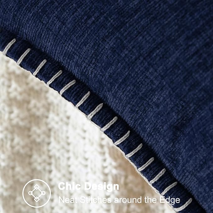 CaliTime Throw Pillow Covers Decorative 20 X 20 Inches Pack of 2 Cotton Thread Stitching Edges Solid Dyed Soft Chenille Cushion Cases for Couch Sofa Bed Living Room Farmhouse Navy Blue
