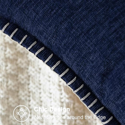 CaliTime Throw Pillow Covers Decorative 12 X 20 Inches Pack of 2 Cotton Thread Stitching Edges Solid Dyed Soft Chenille Cushion Cases for Couch Sofa Bed Living Room Farmhouse Navy Blue