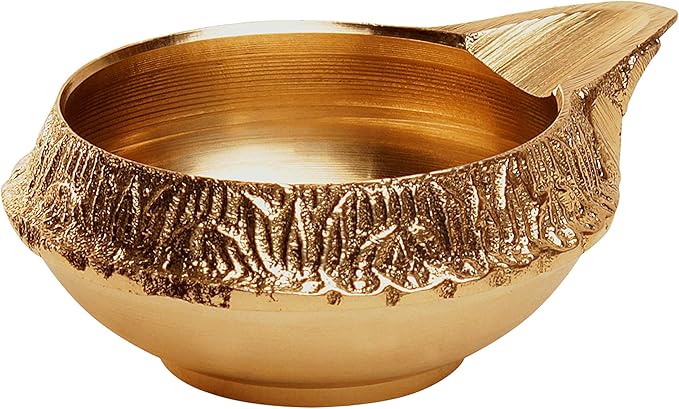 AVADOR Handmade Brass Indian Puja Oil Lamp, Golden Diya Lamp Engraved Design Diya for Diwali Pooja 2.5 Inch (8)
