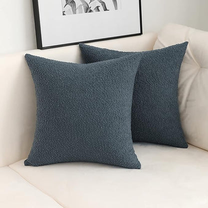 Jeneoo Grey Blue Decorative Square Thick Accent Throw Pillow Covers Fine Textured Boucle Couch Cushion Case for Sofa Decor, Set of 2, 20 x 20 Inch