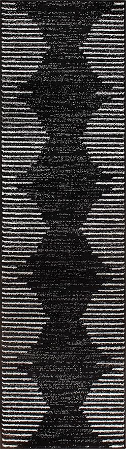 Rugshop Bohemian Stripe Stain Resistant Carpet High Traffic for Hallway Entryway Living Room Kitchen Bedroom Laundry Runner Rug 2' x 7' Black