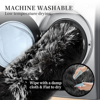 Black Fluffy Faux Sheepskin Washable Fur Area Rugs for Bedroom Living Room Small Shag 2x4 Furry Nursery Rug