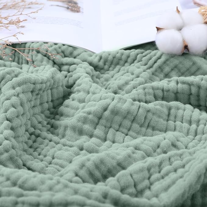 Yoofoss Muslin Blanket 100% Organic Cotton Large Twin Size 60" x 80" for Bed Couch Summer Gauze Blanket for Adults Lightweight and Breathable Dark Green