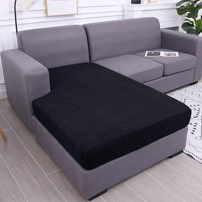 hyha Couch Cushion Covers, Stretch Sofa Seat Cushion Slipcover, Sectional Couch Covers L Shape with Elastic Bottom for Sectional Sofa(Chaise, Black)