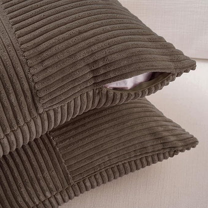 Fancy Homi 2 Packs Dark Brown Decorative Throw Pillow Covers 22x22 Inch for Living Room Couch Bed Sofa, Rustic Farmhouse Boho Home Decor, Soft Corss Corduroy Patchwork Accent Cushion Case 55x55 cm