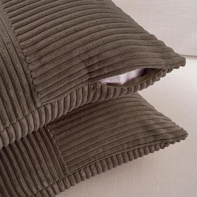 Fancy Homi 2 Packs Dark Brown Long Lumbar Decorative Throw Pillow Covers 12x24 Inch for Couch Bed Sofa, Rustic Farmhouse Boho Home Decor, Soft Striped Corduroy Rectangle Accent Cushion Case 30x60 cm