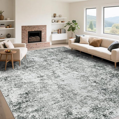 9x12 Area Rugs for Living Room, Washable Modern Abstract Large Area Rug Neutral Soft Non Slip Kids Rug Stain Resistant Indoor Carpet for Bedroom Nursery Dining Room Playroom Home Office(Grey, 9'x12')