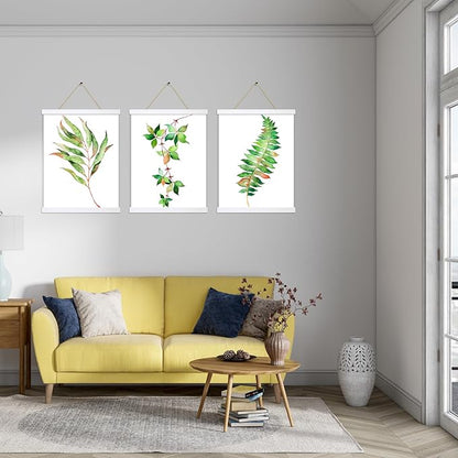 YK artwood 3 Pack Magnetic Poster Hanger Frame White, 8x10 8x12 8x16 Poster Frame Wood Wooden Magnet Print Posters Dowel Scroll Hanger Hangers Hanging Kit for Walls Map Canvas Artwork