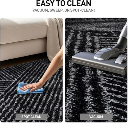 Rugshop Geometric Diamond Stripe Shag Area Rug Anthracite Dark Gray 2' x 3' Ideal for Entryways, Kitchens, or Small Spaces